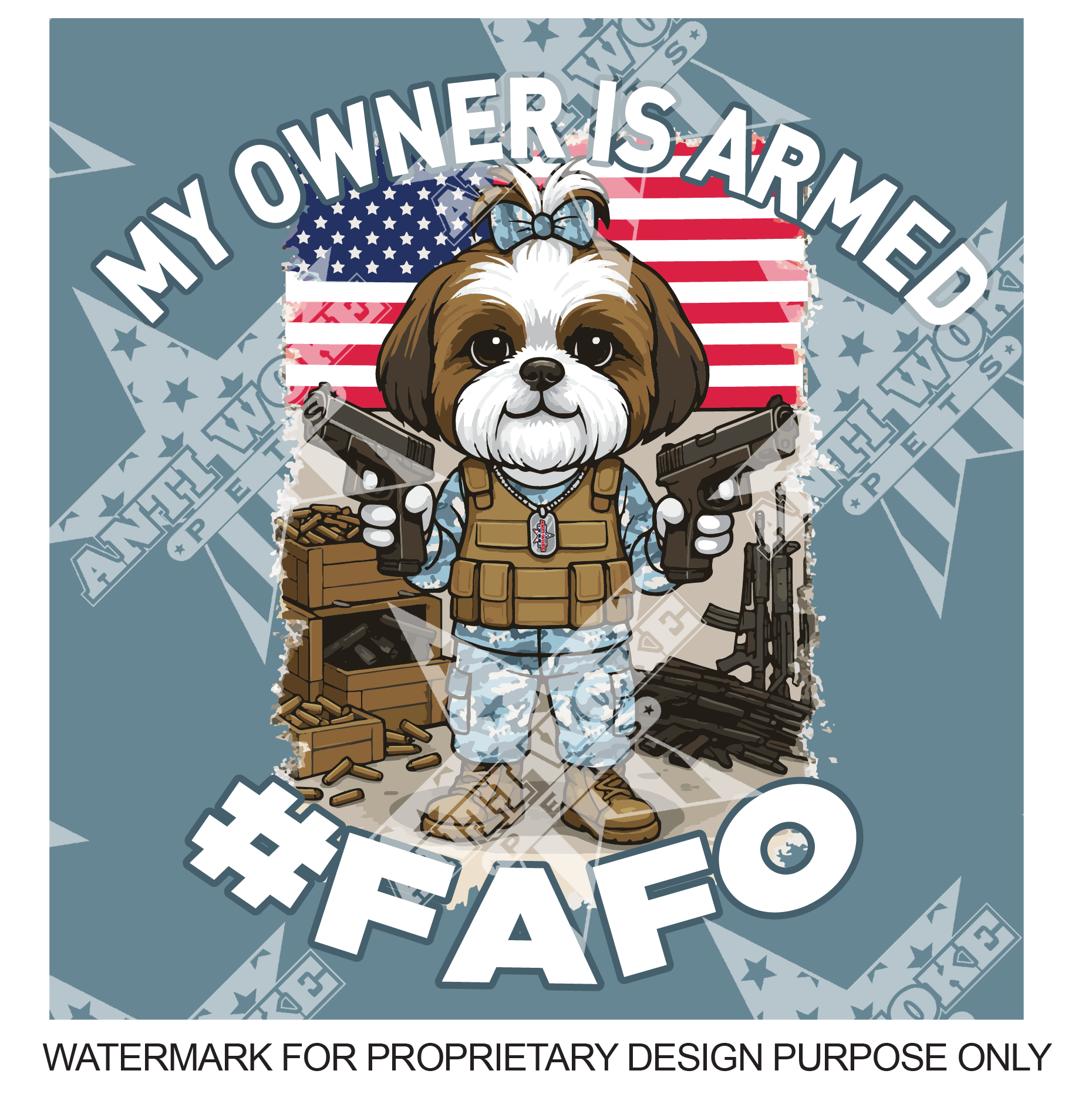 Shih Ztu- White and Brown Dog- Light Blue- Small Dog's Tank Top